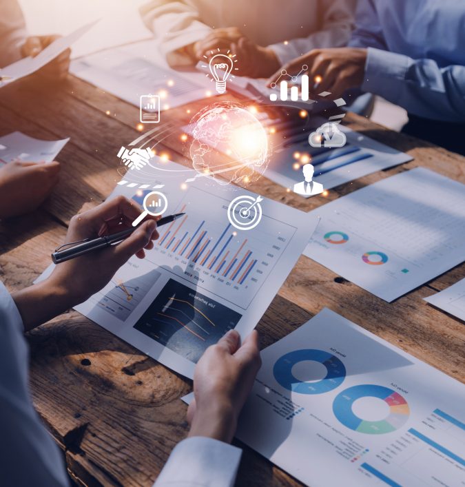 woman Hand holding virtual Global Internet connection metaverse. Business global internet connection application technology and digital marketing, Financial and banking, Digital link tech, big data.